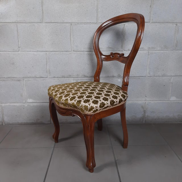 Set of Antique Wooden Chairs with Green and White Floral Padding, 1900s For Sale - Image 4 of 15