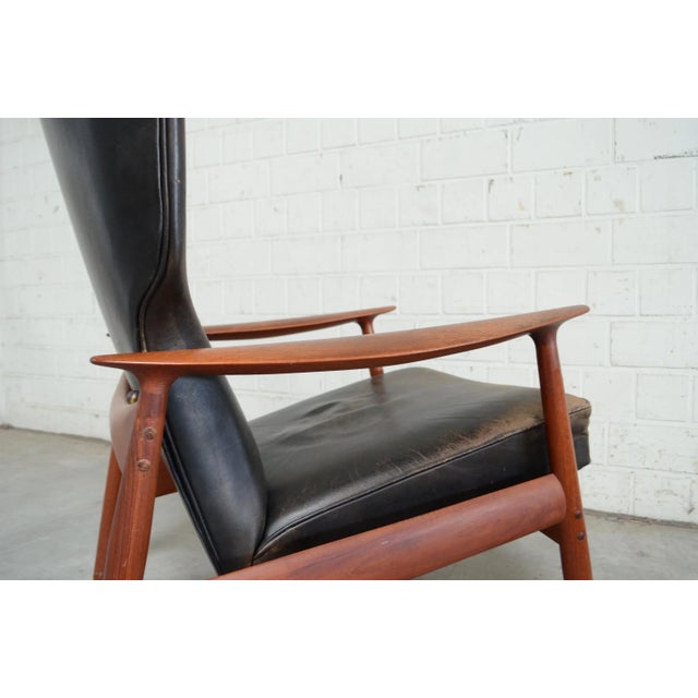 Wingback Leather Lounge Chair by K. Rasmussen for Peter Wessel, 1960s For Sale - Image 10 of 18