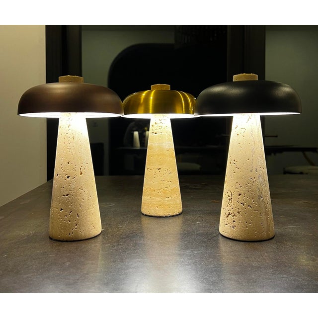 Porcini Travertine Bronze Table Lamp For Sale - Image 14 of 14
