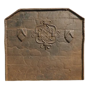 17th Century French Cast Iron Fireback With Scrolled Motifs and Double Chevrons
