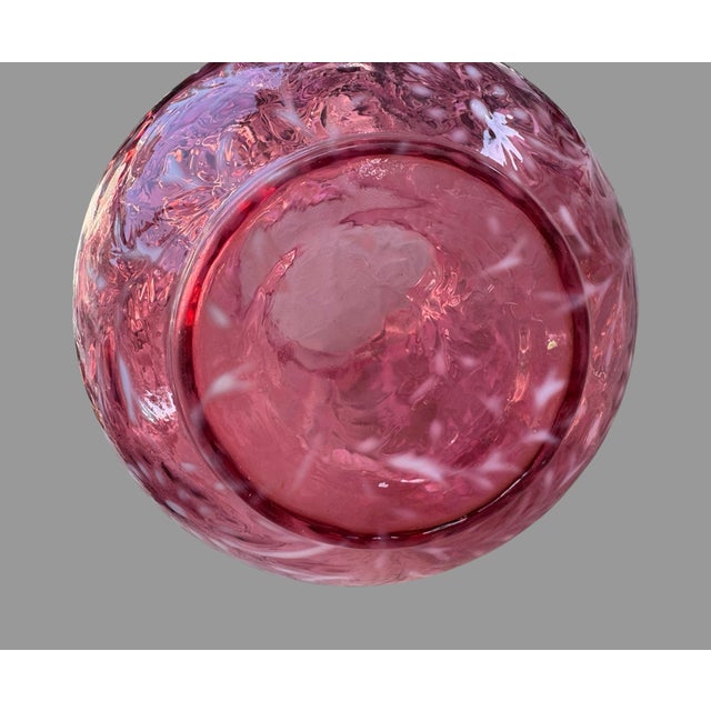 Early 20th Century Antique Victorian Cranberry Opalescent Floral Decorated Art Glass Water Pitcher For Sale - Image 5 of 12