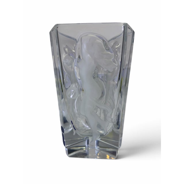 Mid 20th Century Art Deco Frantisek Halama Triangular Crystal "Three Maidens" Intaglio Vase For Sale - Image 5 of 6