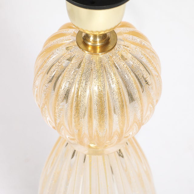 Pair of Modernist Reeded Translucent Glass Table Lamps With 24-Karat Gold Flecks For Sale - Image 10 of 13