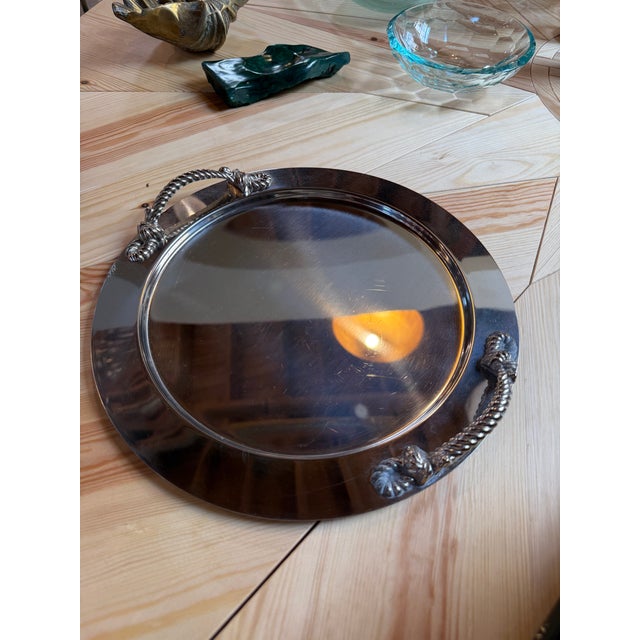1970s Italian Mid-Century Silver-Plated Oval Serving Tray With Rope Handles, 1970s For Sale - Image 5 of 6