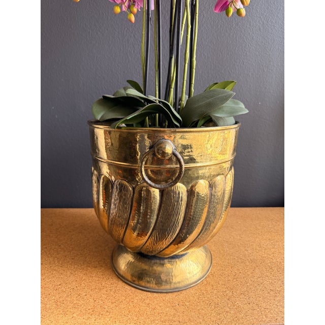 Hammered fluted brass Victorian era planter with two ring handles.