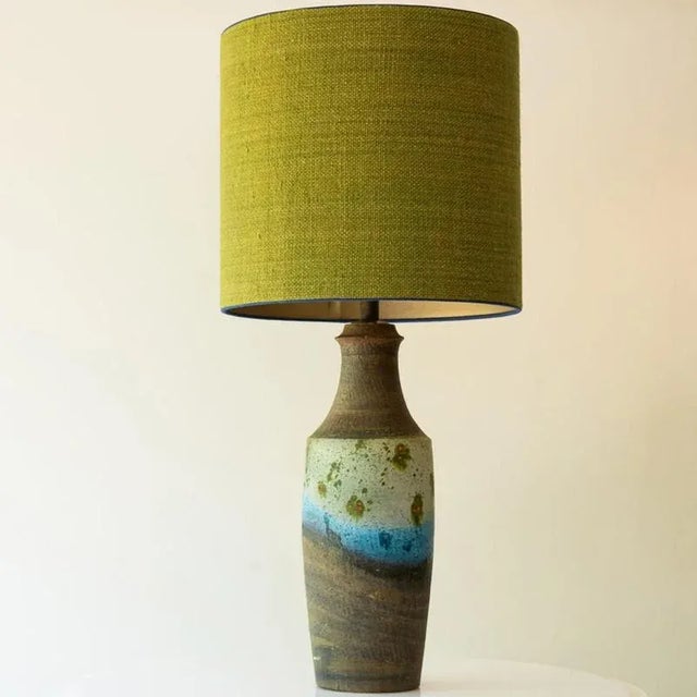 1970s Ceramic Floor or Table Lamp with Silk Lampshade attributed to R. Houben, 1970s For Sale - Image 5 of 13