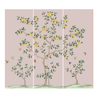 36"*100"/Panel, Chinoiserie Light Pink Lemon Garden & Butterflies Wallpaper Panels, Scenic Wallpaper Panels For Sale