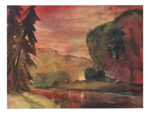 Dzidra Ezergaile, Scarlet Sunset, Bilateral, Watercolor, 1960s