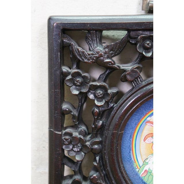 Wood Antique Tibetan Namtose Buddhist Deity of Wealth Rosewood Wall Plaque 10" For Sale - Image 7 of 9