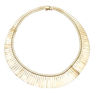 Vintage Cleopatra Collar Necklace 14k Yellow Gold 16" Fringe Choker Jewelry For Sale