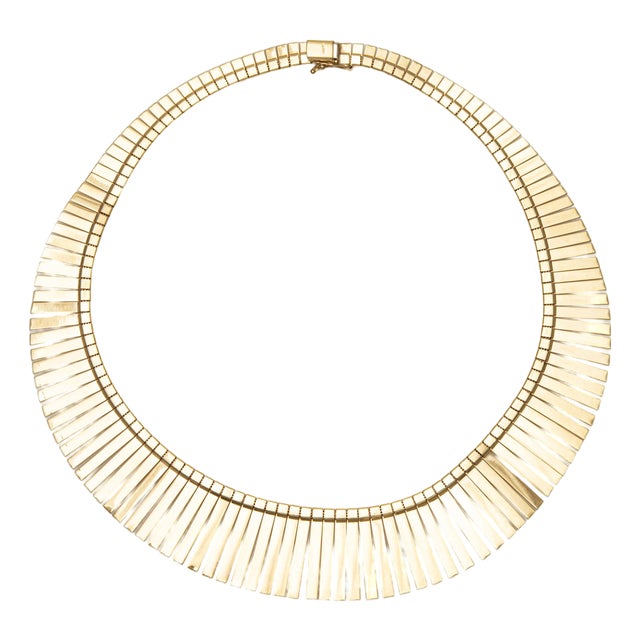 Vintage Cleopatra Collar Necklace 14k Yellow Gold 16" Fringe Choker Jewelry For Sale