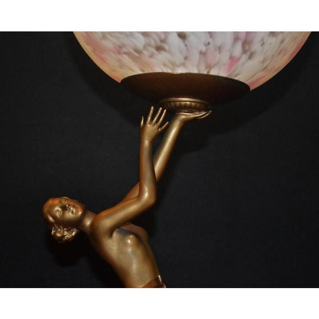 Art Deco French Bronze Dancer Table Lamp with Opaline Glass Globe, 1930s For Sale - Image 18 of 18