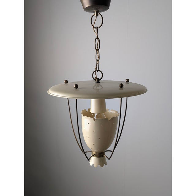 1940s Italian Perforated Metal Pendant Lamp with Brass Details, 1940s For Sale - Image 5 of 13