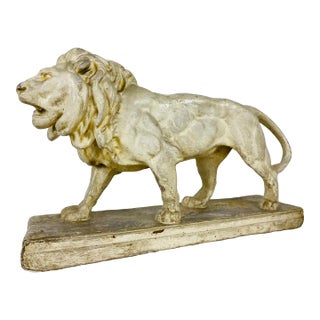 Vintage Mid Century Plaster Lion Sculpture. For Sale