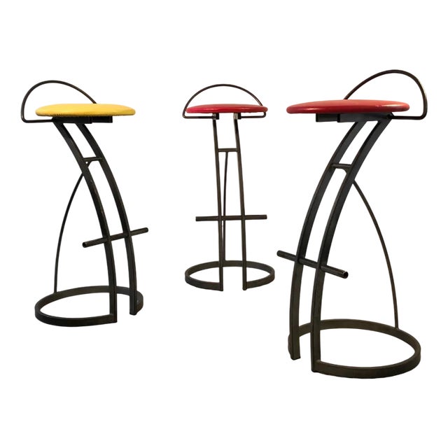 Postmodern Bar Stools, France, 1980s, Set of 3 For Sale