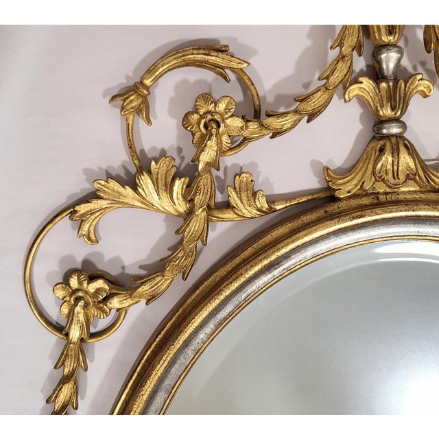 Share Vintage Italian 20th C Carved Wood Parcel Gilt & Silver Oval Wall Mirror For Sale In New York - Image 6 of 15