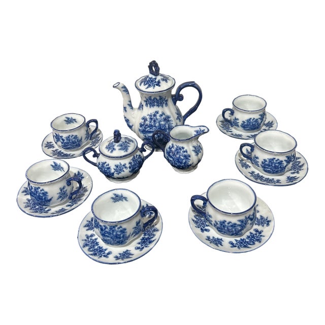 1960s Flow Blue Vintage Teaset - Set of 15 For Sale