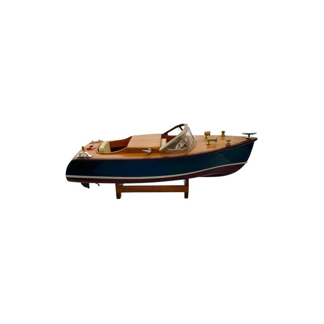 Nautical Late 20th Century Boat Model on Stand Small Wooden Luxury Design Vintage Nautical Decor Gift For Sale - Image 3 of 7