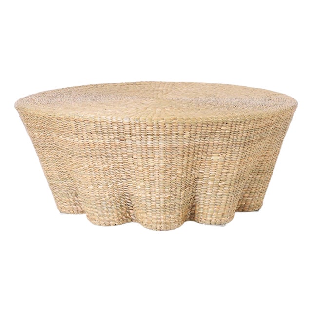 Round Reed Wrapped Ghost Drapery Coffee Table For Sale