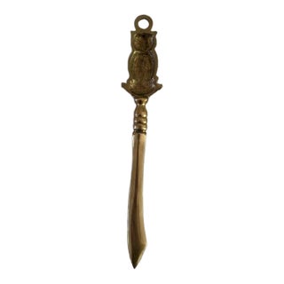 Mid-Century Brass Owl Letter Opener Desk Accessory For Sale