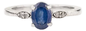 Classic Prong Set 7x5mm Blue Sapphire & Diamond Silver Ring for Women - Size 7