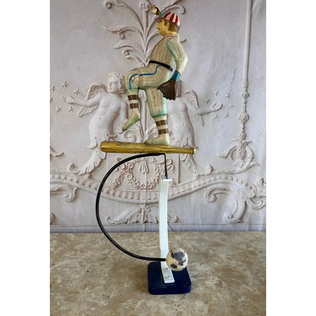 Vintage Folk Art Balancing Baseball Player Kinetic Sculpture For Sale In Los Angeles - Image 6 of 9