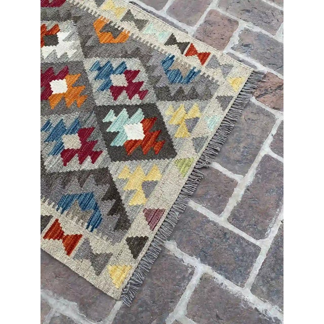 Colorful Handwoven Wool Kilim Rug, Bohemian Tribal Design, 2.8' X 4.1' For Sale - Image 6 of 7