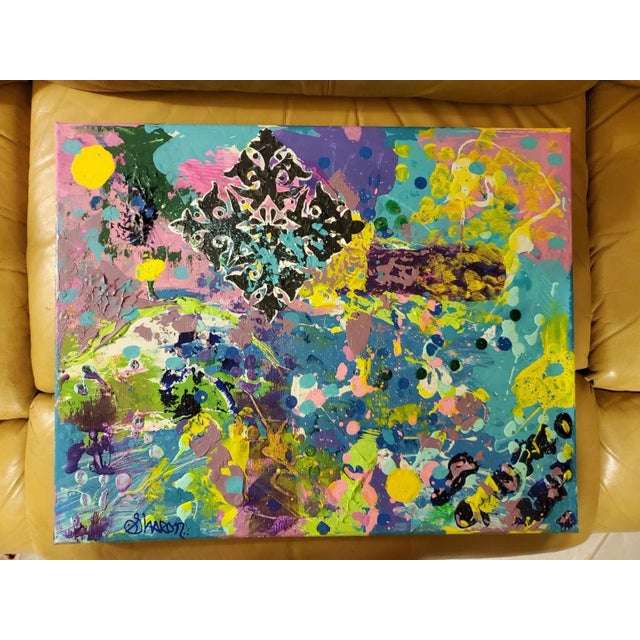 Abstract Acrylic on canvas measures 20 by 16. Original Art by Sharon. So colorful and vibrant this piece can look great in...