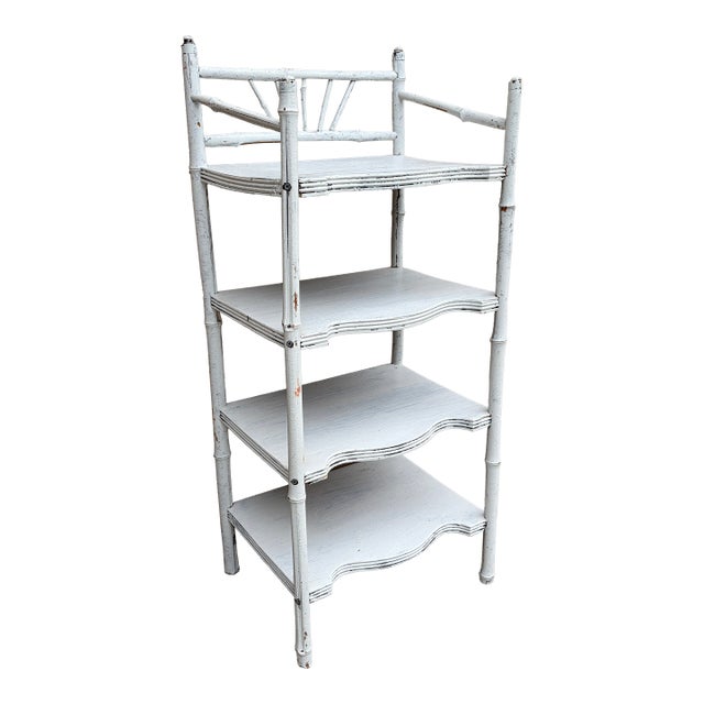 19th Century American Victorian White Painted Bamboo Four-Tier Étagère For Sale