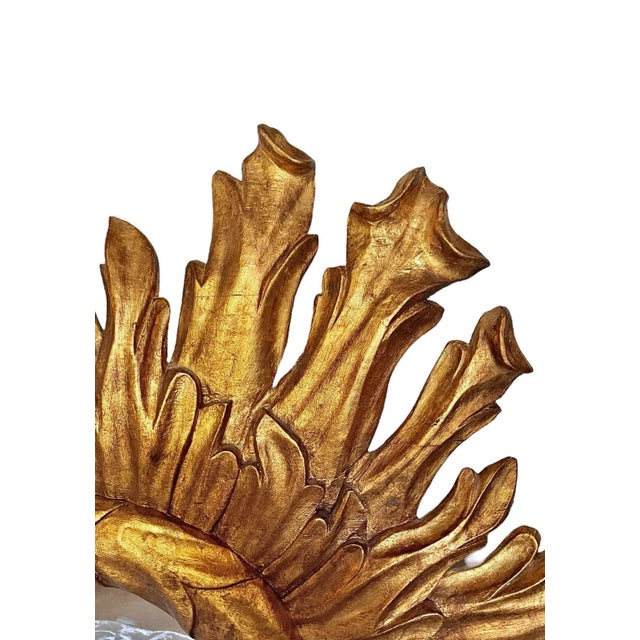 Mid 20th Century Vintage Giltwood Spanish Baroque Sunburst Mirror of Monumental Scale For Sale - Image 5 of 5
