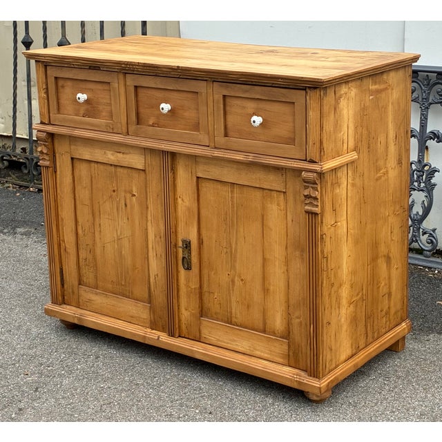 Rustic European Pine Two Door Three Drawer Dresser Base For Sale - Image 3 of 15