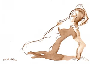 Original Brown Ink Figure Drawing "Kneeling Reach" by Artist Michelle Arnold Paine