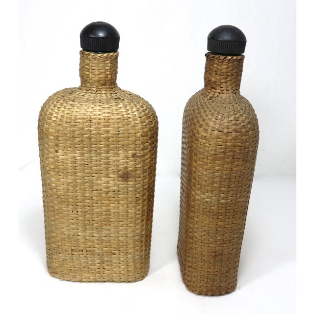 Antique Basket Woven Glass Flasks a Pair Chairish