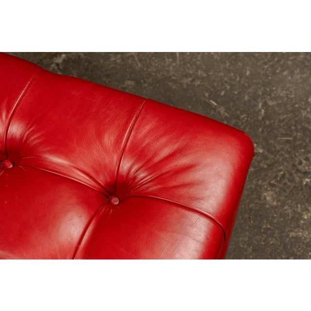 Animal Skin Vintage Tufted Leather Rolling Ottoman Trunk in Red For Sale - Image 7 of 10