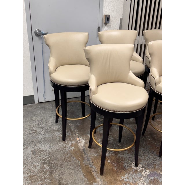 Century Furniture Century Furniture Leather Bar Stools, Set of Five For Sale - Image 4 of 14