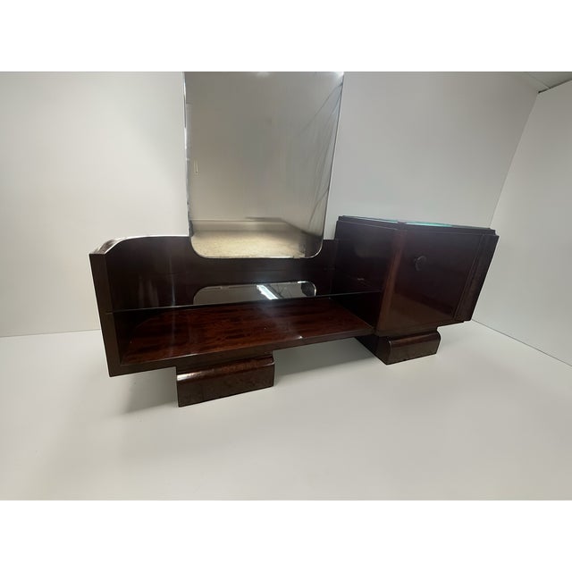 Art Deco Vanity Table with Mirror in Burl Walnut, Germany, 1940s-1950s For Sale - Image 3 of 9