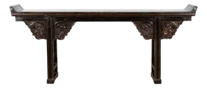 Chinese Qing Dynasty 19th Century Black Console Table with Carved Dragon Motifs