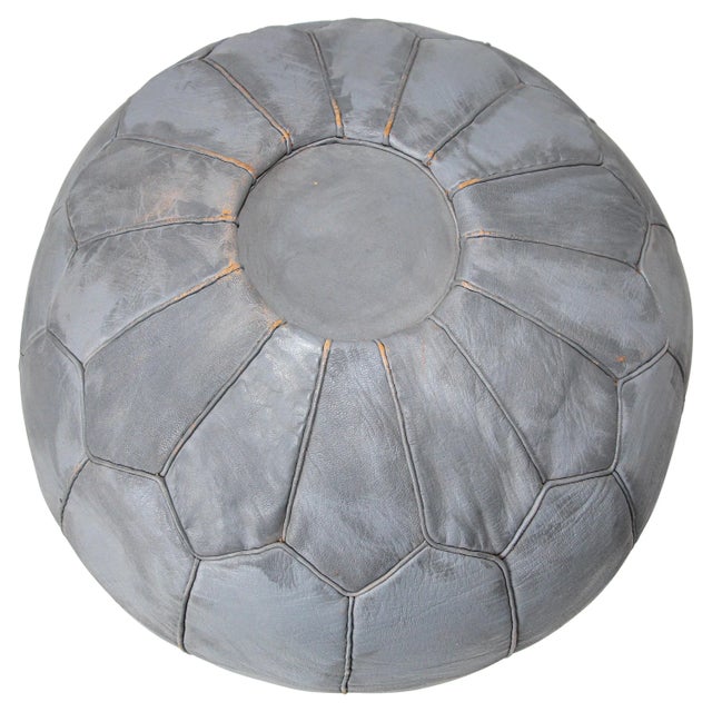 Vintage Moroccan Fez Round Hand-Tooled Leather Pouf For Sale - Image 12 of 12