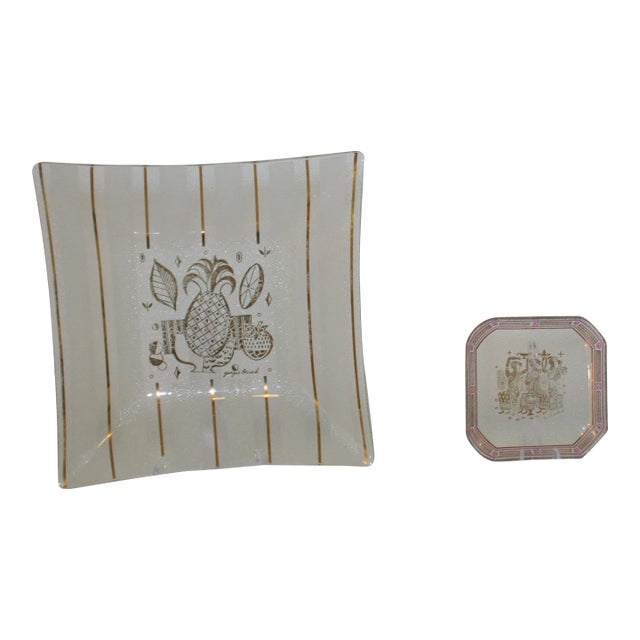 Mid-Century Georges Briard Olympia & Ambrosia Patterns Glass Serving Pieces- Set of 2 For Sale