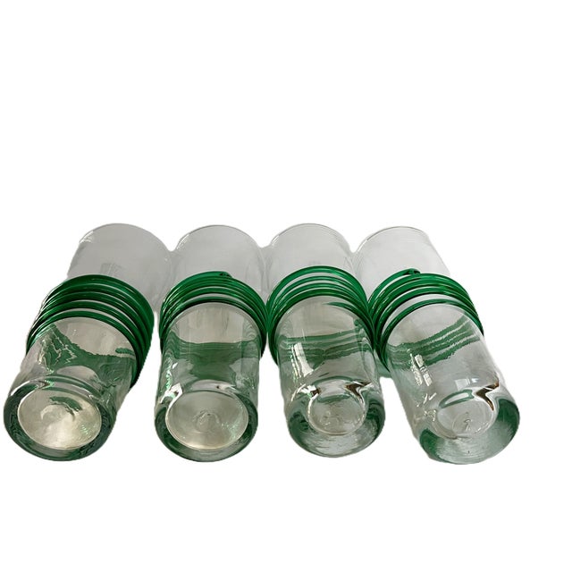 Contemporary Contemporary Artisan Hand-Blown Green Spiral Clear Glass Tumblers Set For Sale - Image 3 of 4