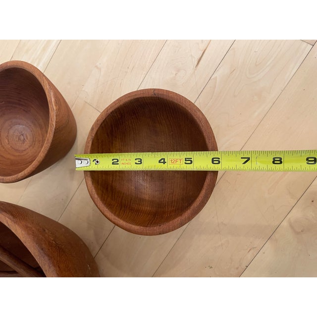 1970s Mid Century Modern Teak Wood Salad Bowl Serving Bowl Set - 7 Piece For Sale - Image 9 of 12