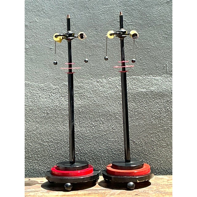 Late 20th Century Vintage Postmodern Stacked Disc Lamps - A Pair For Sale - Image 5 of 12