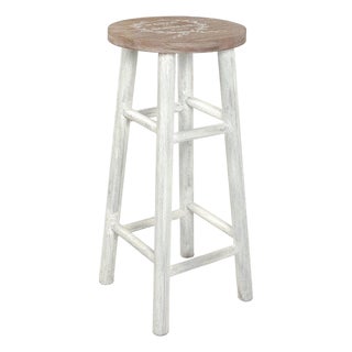 Parisienne Stool - Natural Oak Seat / Distressed White Base For Sale
