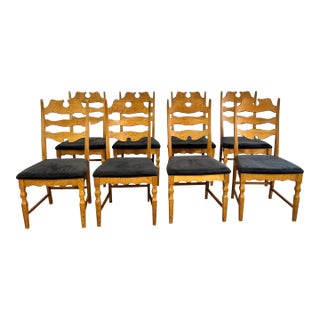 Henning Kjaernulf Oak Razorbacks Danish Dining Chairs Primitive Brutalist Oak For Sale