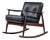 Restored Moreddi 1950's Danish Teak Rocking Chair in New Black Leather For Sale