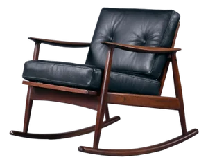 Restored Moreddi 1950's Danish Teak Rocking Chair in New Black Leather