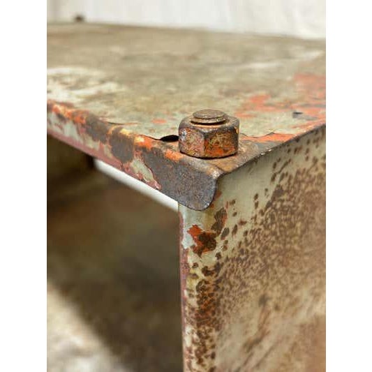 Brown Industrial Metal Bookshelf Display Stand, Sturdy Design, USA, 1935 For Sale - Image 8 of 11