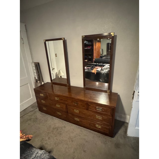 1960s Henredon Campaign Style Bedroom Dresser W/Mirrors For Sale - Image 11 of 16