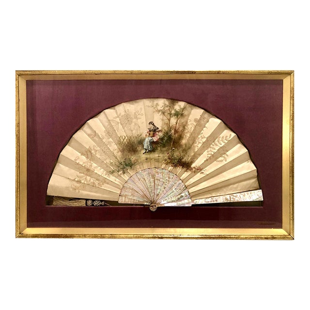 Antique Belle Époque Painted Silk and Mother-of-Pearl Framed Fan For Sale