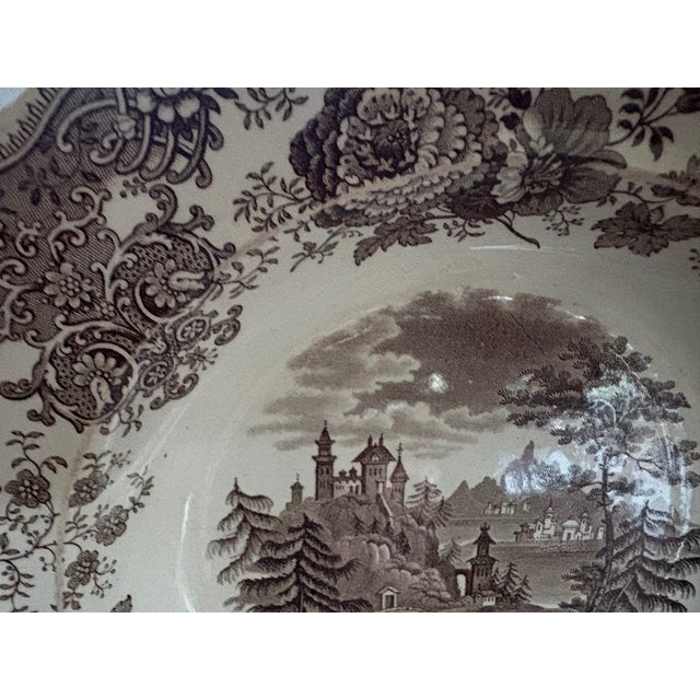 English Antique Brown Transferware Shallow Bowl For Sale - Image 3 of 12